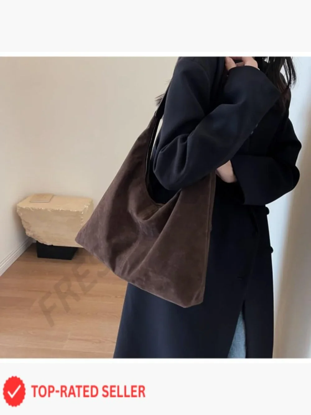 Classic Brown Suede Hobo Shoulder Bag